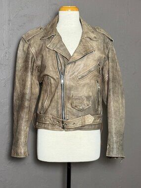 Vintage 90s UNIK Distressed Leather Motorcycle Jacket Sz 40